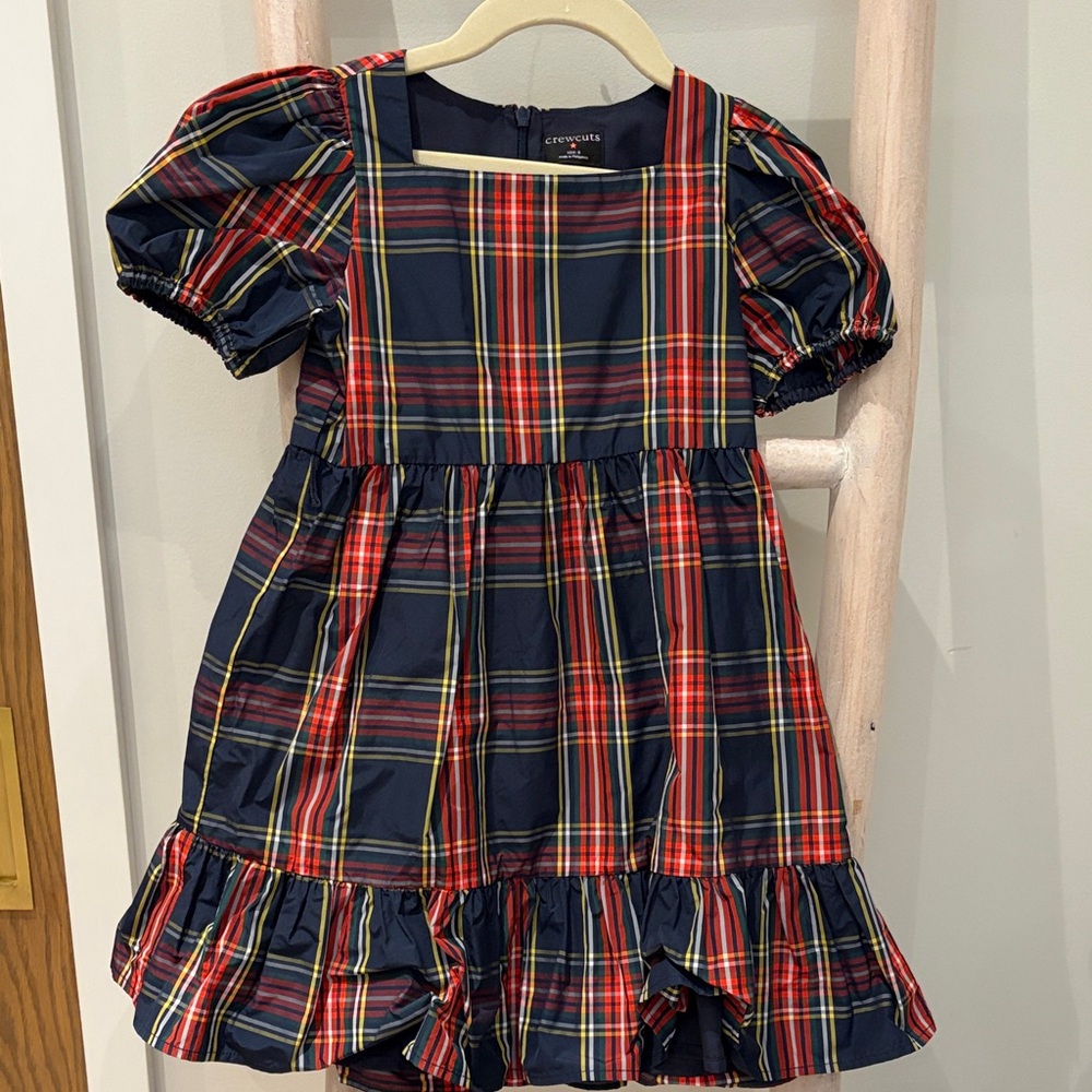 Crewcuts Navy and Red Plaid Dress with Ruffle Hem